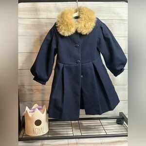 Janie and Jack Navy Coat with Faux Fur Collar